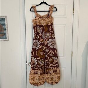 Free People Bohemian Floral Jumpsuit in Brown and Cream